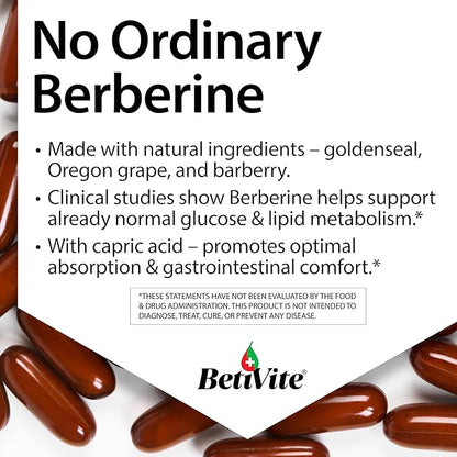 BetiVite Berberine Supplements, Berberine Glucose Support, Combined with MCT Oil for Optimal Berberine Absorption, 90 Soft gels