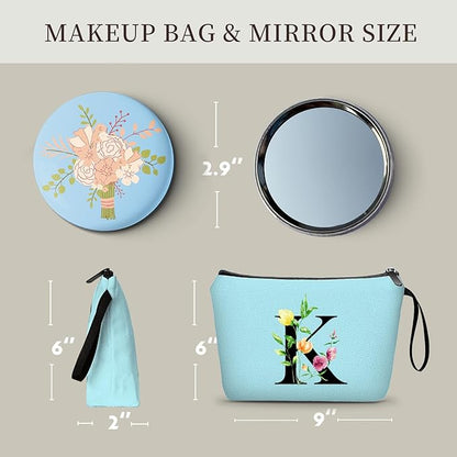 SEAMOON Birthday Thank You Appreciation Monogrammed Gifts for Mom Aunt Teacher Sister Friend Coworkers Bride Bridesmaid Makeup Cosmetic Bag with Mirror Mothers Day Christmas Graduation K