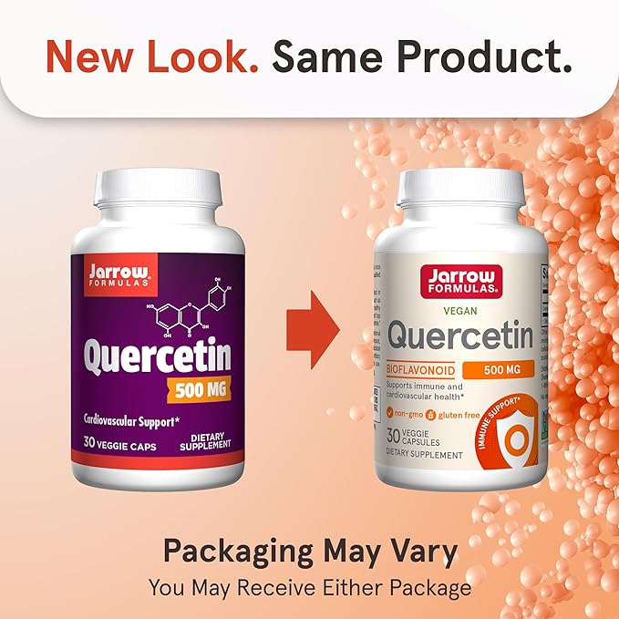 Jarrow Formulas Quercetin 500 mg, Dietary Supplement, Antioxidant Support for Cardiovascular and Immune Health, 30 Veggie Capsules, 30 Day Supply