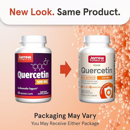 Jarrow Formulas Quercetin 500 mg, Dietary Supplement, Antioxidant Support for Cardiovascular and Immune Health, 30 Veggie Capsules, 30 Day Supply