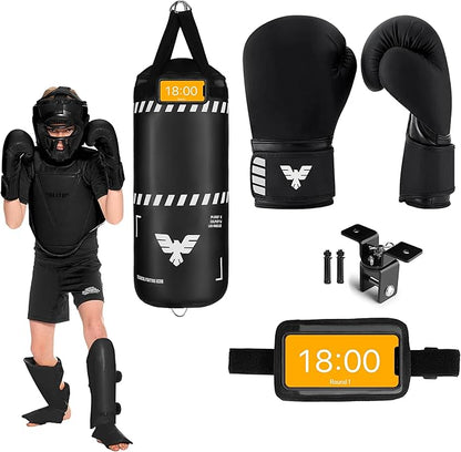 Elite Sports Kids Boxing Punching Bag Set - 2.5ft Heavy Boxing Bag, 6oz Gloves, Reflex Ball & Phone Case – Youth Boxing, MMA, Home Gym & Martial Arts Training Equipment (Unfilled)
