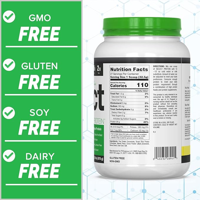PEScience Select Vegan Plant Based Protein Powder, Mint Chocolate, 27 Serving, Premium Pea and Brown Rice Blend