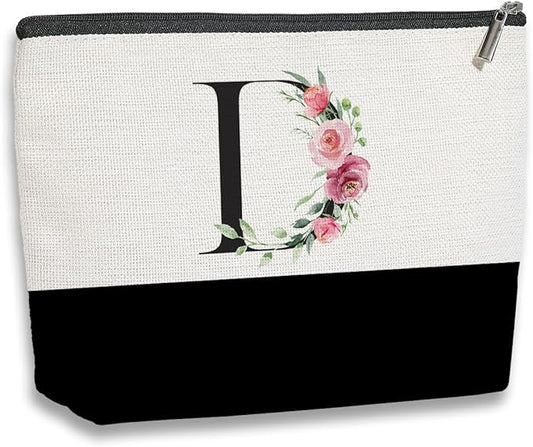 Initial Makeup Bag, Personalized Gifts for Women, Personalized Makeup Bag, Bridesmaid Gifts, Cosmetic bags for Women (Letter D)