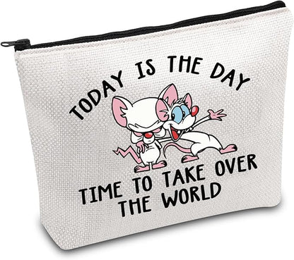 FOTAP Cartoon Characters Lover Gift Comedy Anime TV Series Makeup Bag Rat Brain Cosmetic Bag BFF Gift (THE WORLD)