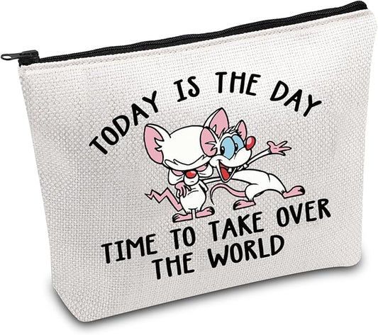 FOTAP Cartoon Characters Lover Gift Comedy Anime TV Series Makeup Bag Rat Brain Cosmetic Bag BFF Gift (THE WORLD)