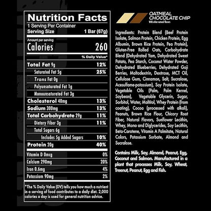 REDCON1 MRE Protein Bar, Oatmeal Chocolate Chip - Contains MCT Oil + 20g of Whole Food Protein - Easily Digestible, Macro Balanced Low Sugar Meal Replacement Bar (12 Bars)
