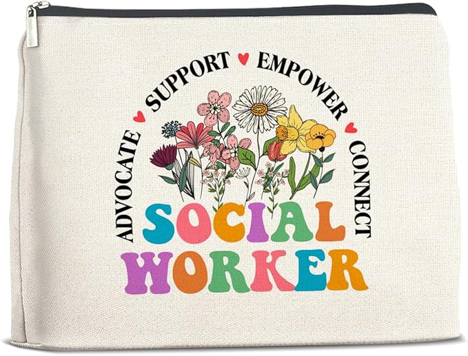 Social Worker Gifts Makeup Bag Social Work Advocate Support Empower Zipper Makeup Pouch Gifts for Women Students Coworkers Friends