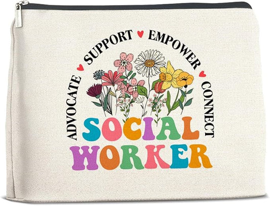 Social Worker Gifts Makeup Bag Social Work Advocate Support Empower Zipper Makeup Pouch Gifts for Women Students Coworkers Friends