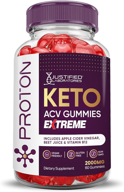 Proton Protein Keto ACV Gummies Extreme 2000MG Proton Keto Gummies Apple Cider Vinegar Formulated with Pomegranate Beet Juice Powder B12 Vegan Non GMO 60 Gummys