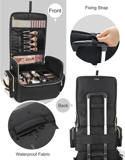 Professional Makeup Bag, Tattoo Case, Makeup Artist Bag Extra Large Capacity Cosmetic Train Case Travel Organizer Box with Adjustable Dividers (Black, Extra Large)