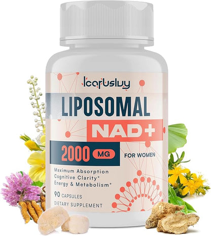 2000MG Liposomal NAD+ for Women, NAD+ Supplement, with Ashwagandha, Maca, Black Cohosh & Ginkgo Biloba, Max Absorption, NAD Plus - Menopause, Cognitive Clarity, Energy, Aging Defense, 90 Capsules