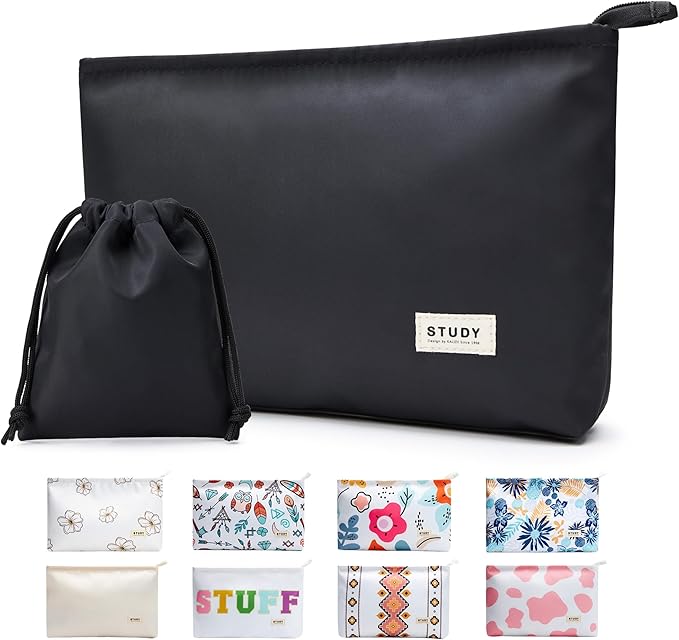 WLLWOO WLLWOO 2pcs Travel Make Up Bags-Cosmetic Bag Nylon Waterproof Large Wide Zipper Coin Purse Travel Toiletry Small Makeup Pouch For Women