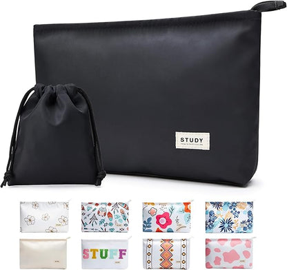 WLLWOO WLLWOO 2pcs Travel Make Up Bags-Cosmetic Bag Nylon Waterproof Large Wide Zipper Coin Purse Travel Toiletry Small Makeup Pouch For Women