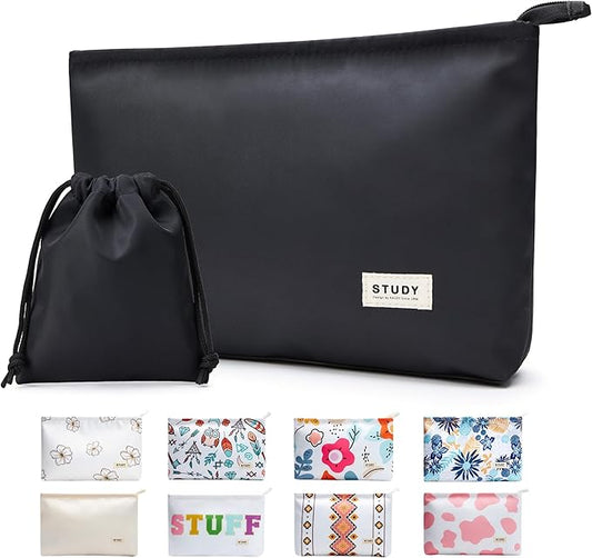WLLWOO WLLWOO 2pcs Travel Make Up Bags-Cosmetic Bag Nylon Waterproof Large Wide Zipper Coin Purse Travel Toiletry Small Makeup Pouch For Women