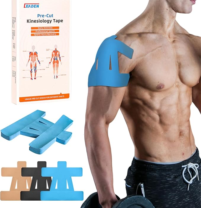 IEADEN Precut Kinesiology Tape for Shoulder, 10 Pcs - Shoulder Support & Stability, Shoulder Pain Relief Athletic Tape - Waterproof & Elastic, Breathable Hypoallergenic Latex-Free Tape, Blue