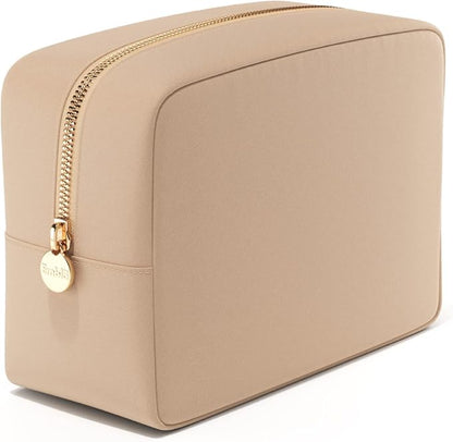 Embla Makeup Bag Travel Cosmetics Pouch and Toiletry Bag, Nylon Zipper Pouch Purse, Cute Make Up Organizer Storage Tote for Women Girls, Waterproof Travel Skincare Case, Large Makeup Bags, Honey Beige