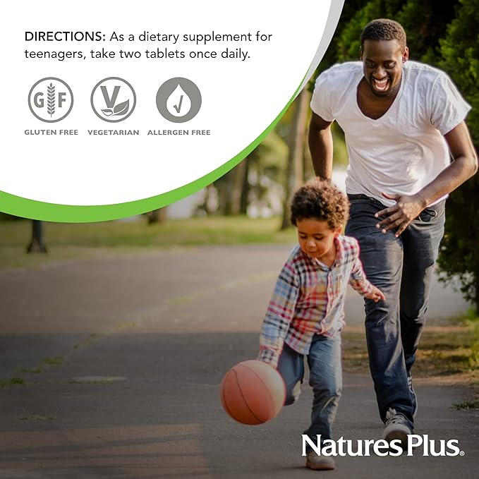 NaturesPlus Source of Life Power Teen - 180 Vegetarian Tablets - Teen Multivitamin with Minerals & Whole Foods for Mental Focus, Energy Booster - Gluten-Free - 90 Servings