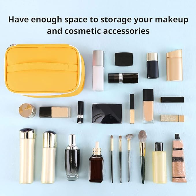 KITENROM Portable Makeup Bag Cosmetic Bags for Women Medium Pouch Case Purse Make Up Organization Waterproof(Yellow)