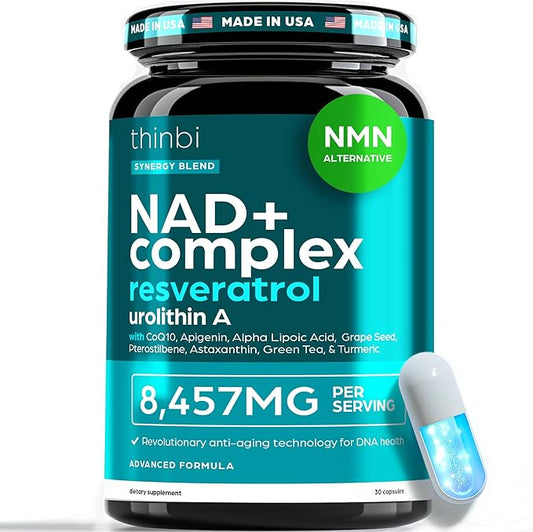 NAD Supplement 8457mg – Extra Strength NMN Alternative Liposomal NAD+ for Women & Men w/ Urolithin A, Resveratrol, CoQ10, Alpha Lipoic Acid – Energy, Anti-Aging, Cell Regeneration 30-Day Supply Thinbi
