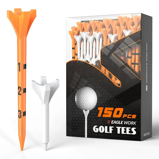 Professional 150 or 100 Pack Plastic Golf Tees , 4-Prongs Head Design to Reduce Friction & Side Spin, The Ultimate Gift for Golfers