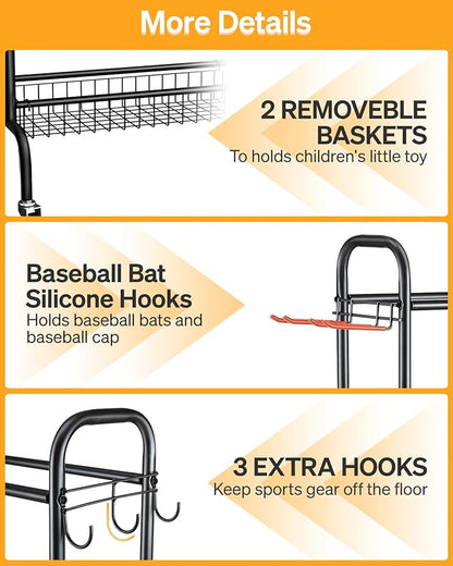 Basketball Rack, Rolling Basketball Shooting Training Stand,Sports Equipment Storage with Wheels, Four-Layer Organizer Holder with Two Basket for Basketballs Footballs Volleyball