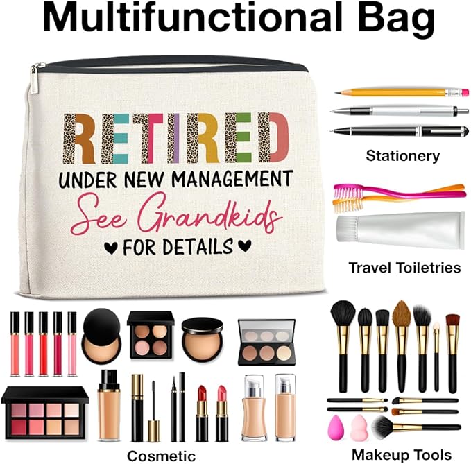 Retirement Gifts for Women Makeup Bag, Retired Gifts for Grandma Nana Cosmetic Bag Zipper Makeup Pouch for Mothers Day Birthday Christmas