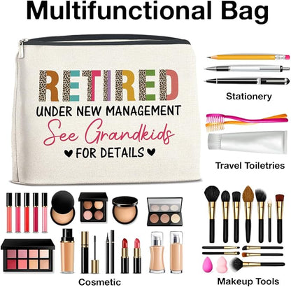 Retirement Gifts for Women Makeup Bag, Retired Gifts for Grandma Nana Cosmetic Bag Zipper Makeup Pouch for Mothers Day Birthday Christmas