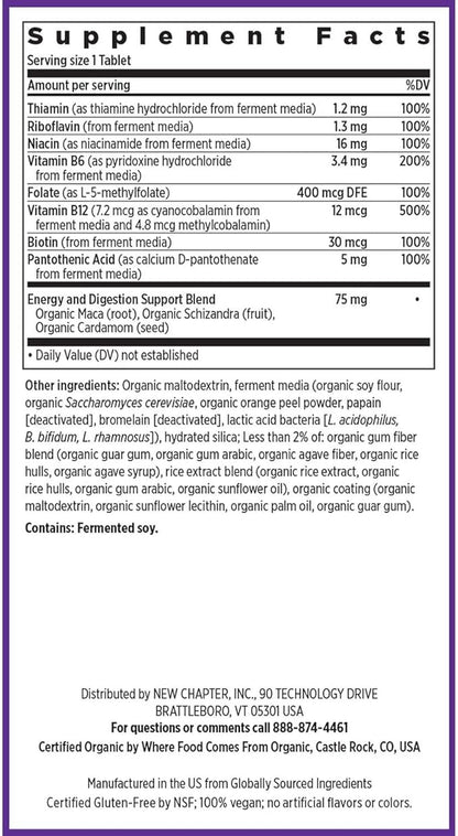 New Chapter Vitamin B Complex, Fermented Vitamin B Complex, USDA Organic, ONE Daily for Cellular Energy + Brain + Beauty, 100% Vegan, Gluten-Free - 90 Count