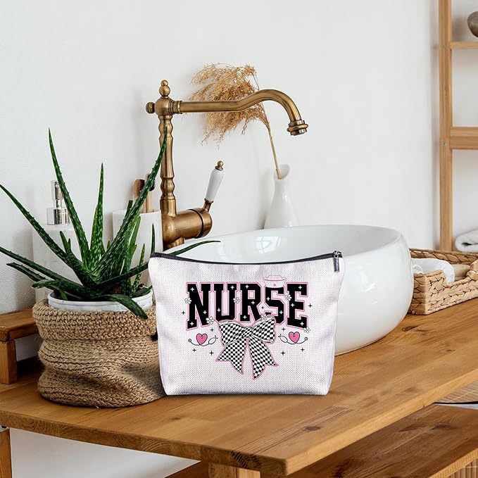 Coquette Nurse Makeup Bag - Nurse Gifts, Cosmetic Bag, Graduation Zippered Bag for Women
