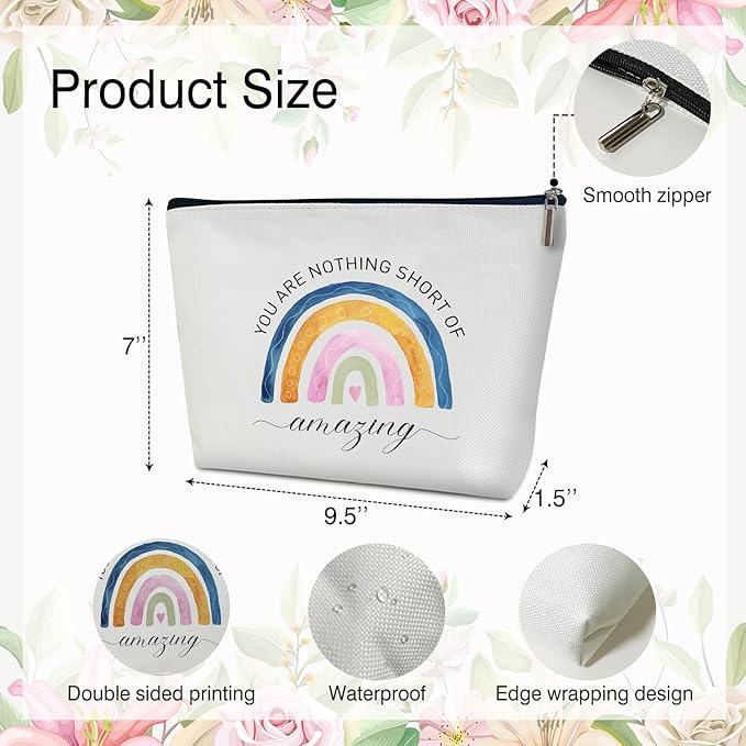 Inspirational Makeup Bag - You are Amazing, Gift for Her, Rainbow Toiletry Pouch -01