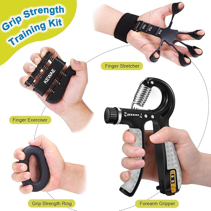 Grip Strength Trainer Kit 6 Pack with Finger Exerciser