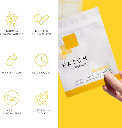 The Patch Remedy Recover Patch - 30 Topical Patches for a Night Out with Glutathione & Milk Thistle Extract for Pre & Post Party Recovery Relief Transdermal Skin Support
