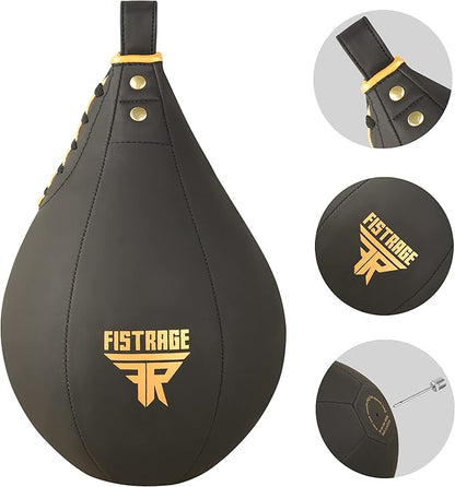 FISTRAGE Speed Bag Boxing Ball Leather MMA Muay Thai Training Punching Dodge Striking Kit with Free Hanging Swivel Workout Speedball Kicking Platform Equipment