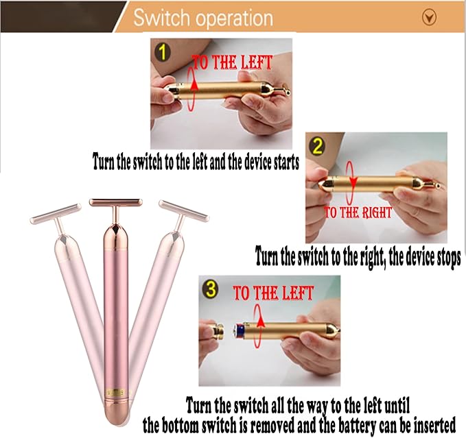 Beauty Bar Rose Gold Facial Massager for Skin Care Electric T-Shape Tools Face Lifting and Firming Anti-Wrinkles Skin Tightening (Pink)