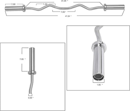 Signature Fitness Standard Olympic Super Curl Barbell Curl 48 inch