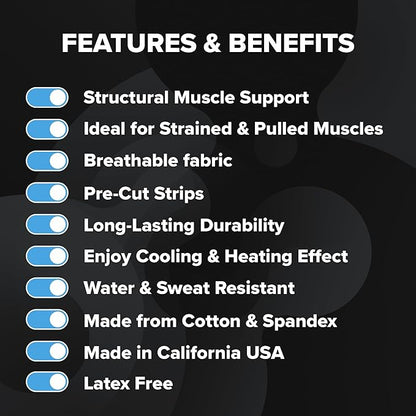 Sport Transdermal Pain Relief Tape, Kinesiology Tape, Sore Joints, Muscles, Back, Knee, Elbow, Shoulder Pain, 2 Elastic Strips(10x2 in), Water Resistant, Accelerated Recovery (Black, 1 Pack)