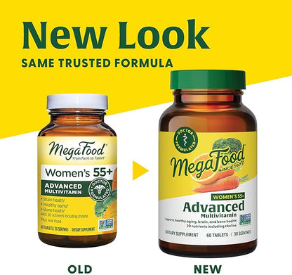 MegaFood Women's 55+ Advanced Multivitamin for Women - Doctor-Formulated with Choline, Vitamin D3, Vitamin B12, Biotin - Plus Real Food - Optimal Aging, Vegetarian - 120 Tabs (60 Servings)