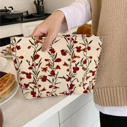 SxoSyo Cosmetic Bags for Women Makeup Bag Large Capacity Purse Travel Toiletry Zipper Storage Pouch Make up Brushes Organizer for Gifts (flowers and plants, Beige)