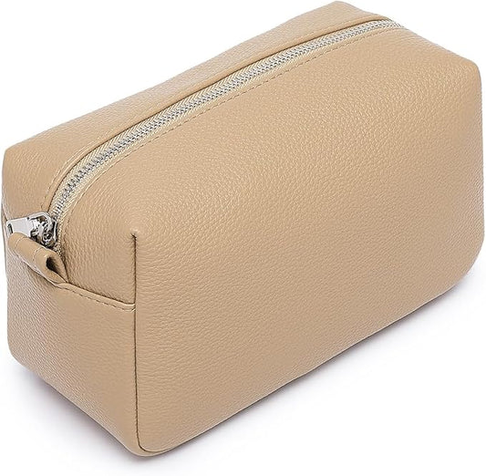 PU leather Organizer Bag Lightweight Cosmetic Bag with Ring Clasp Perfect Travel Makeup Bag for Women (Sandy/PU)