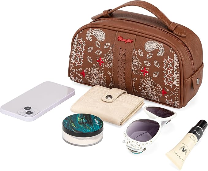 Wrangler Makeup Pouch Bag Mini Western Toiletry Purse Cosmetic Organizer Paisley Travel Pouch for Women