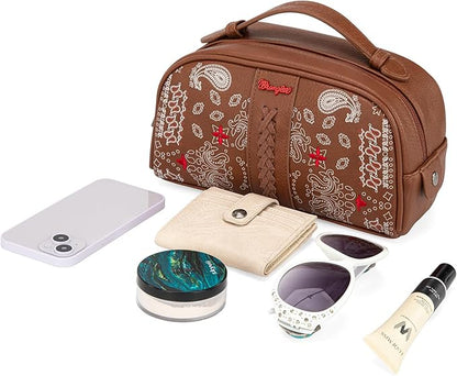 Wrangler Makeup Pouch Bag Mini Western Toiletry Purse Cosmetic Organizer Paisley Travel Pouch for Women