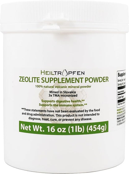 Zeolite Powder | Dietary Supplement 1 lb - 454 g | Detox | Clinoptilolite 94%+-3 | 3X Activated | Natural Mineral Dust | Ultra FINE Less-Than 2 µm