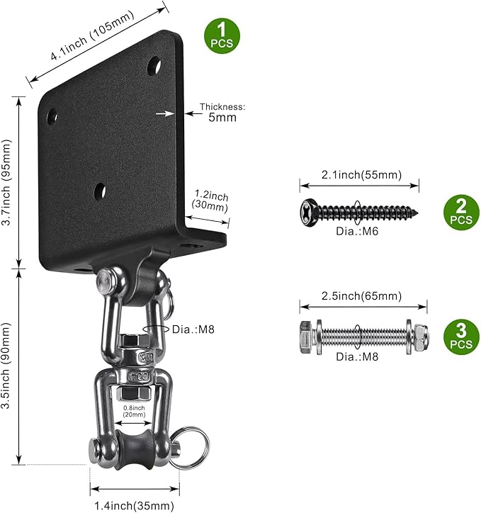 Kipika Punching Bag Hanger - Heavy Bracket 180° Swivel I-Beam Mount with Ceiling Installation Thick Hardware, Hooks for Boxing, Aerial Yoga, and Home Gym
