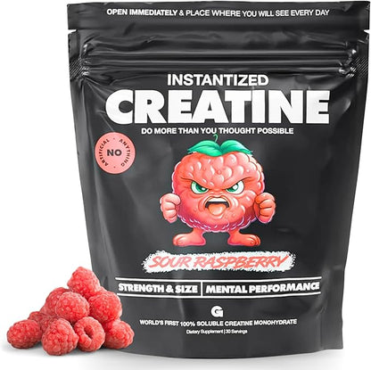 Gains in Bulk Instantized Creatine Monohydrate Powder - Pre Workout Supplement, Support Muscle Endurance, High Energy and Cognitive Function, 100% Soluble, No Bloating (30 Servings, Sour Raspberry)