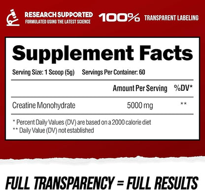 ALPHA LION Creatine Monohydrate Powder, 5000mg Per Serving (5g), Supports Muscle Strength, Power, Athletic Performance, Pure Creatine Supplement (60 Servings, Unflavored)