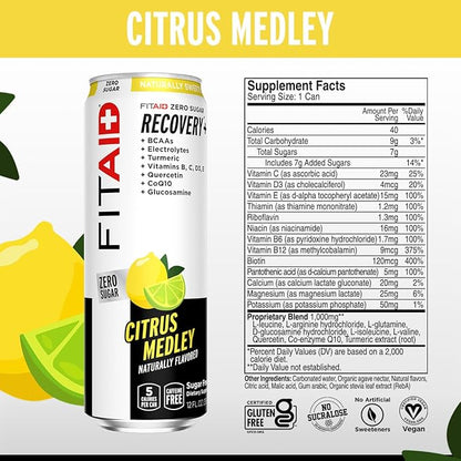 FITAID ZERO, Keto-Friendly, Number 1 Post-Workout Recovery Drink, Contains Zero Sugar, BCAAs, Glucosamine, Green Tea, 5 Calories, 12 Fl Oz (Pack of 4)