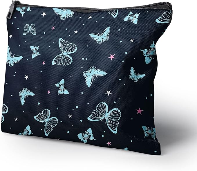 Cafl Beautiful Butterfly Makeup Bag Cute Butterfly Zipper Pouch Cosmetic Pouch Large Travel Linen Make Up Organizer for Purse for Girls Women 10×8Inch