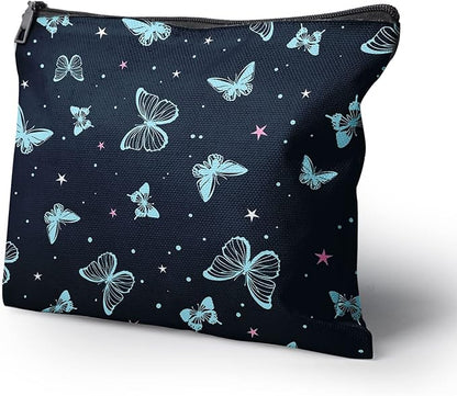 Cafl Beautiful Butterfly Makeup Bag Cute Butterfly Zipper Pouch Cosmetic Pouch Large Travel Linen Make Up Organizer for Purse for Girls Women 10×8Inch