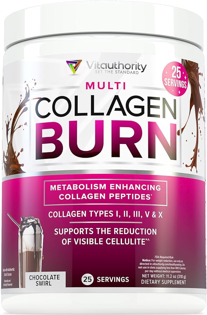 Vitauthority Collagen Peptides Powder Weight Loss | Collagen Supplements Hydrolyzed Beauty Complex | Multi Collagen for Women, Hair Skin Nails | Fat Burning Support | Chocolate Flavored 25 Servings