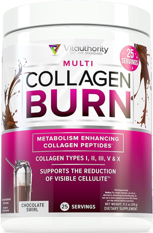 Vitauthority Collagen Peptides Powder Weight Loss | Collagen Supplements Hydrolyzed Beauty Complex | Multi Collagen for Women, Hair Skin Nails | Fat Burning Support | Chocolate Flavored 25 Servings